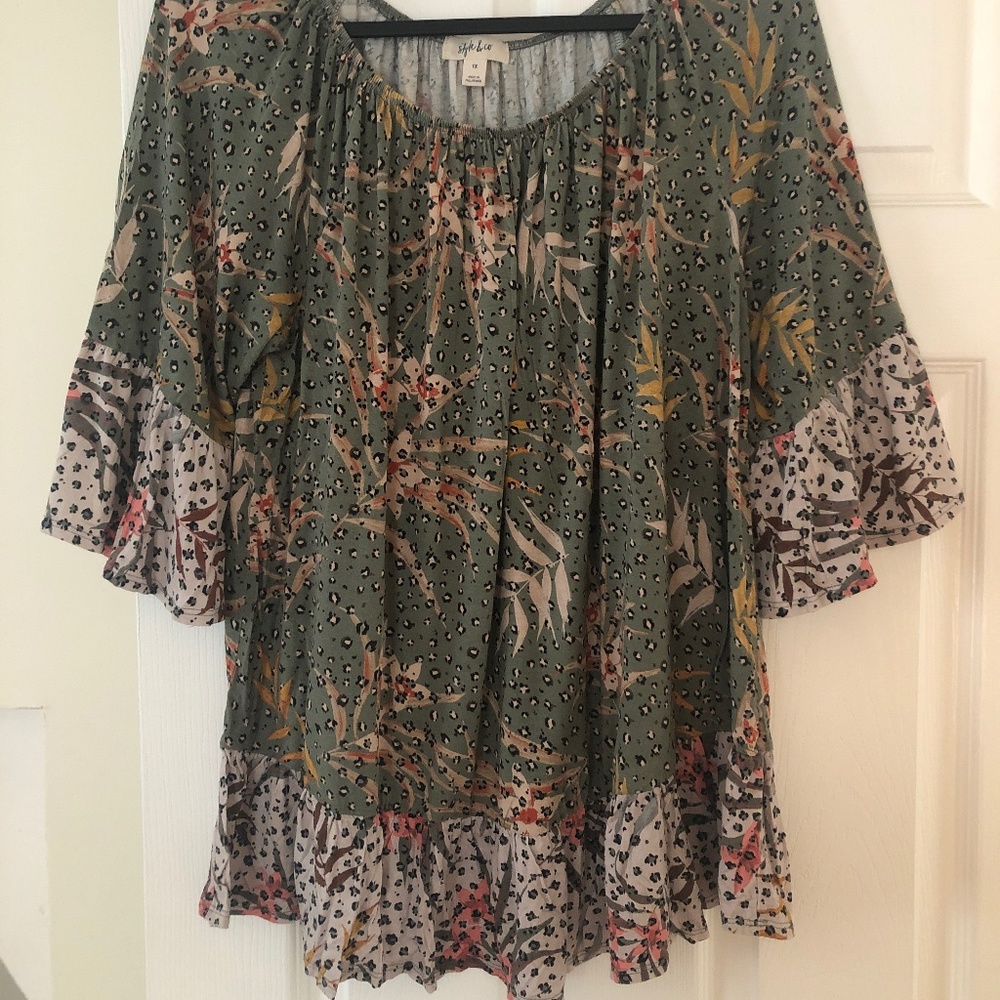 Safari Print Flutter Sleeve Plus size top 1x